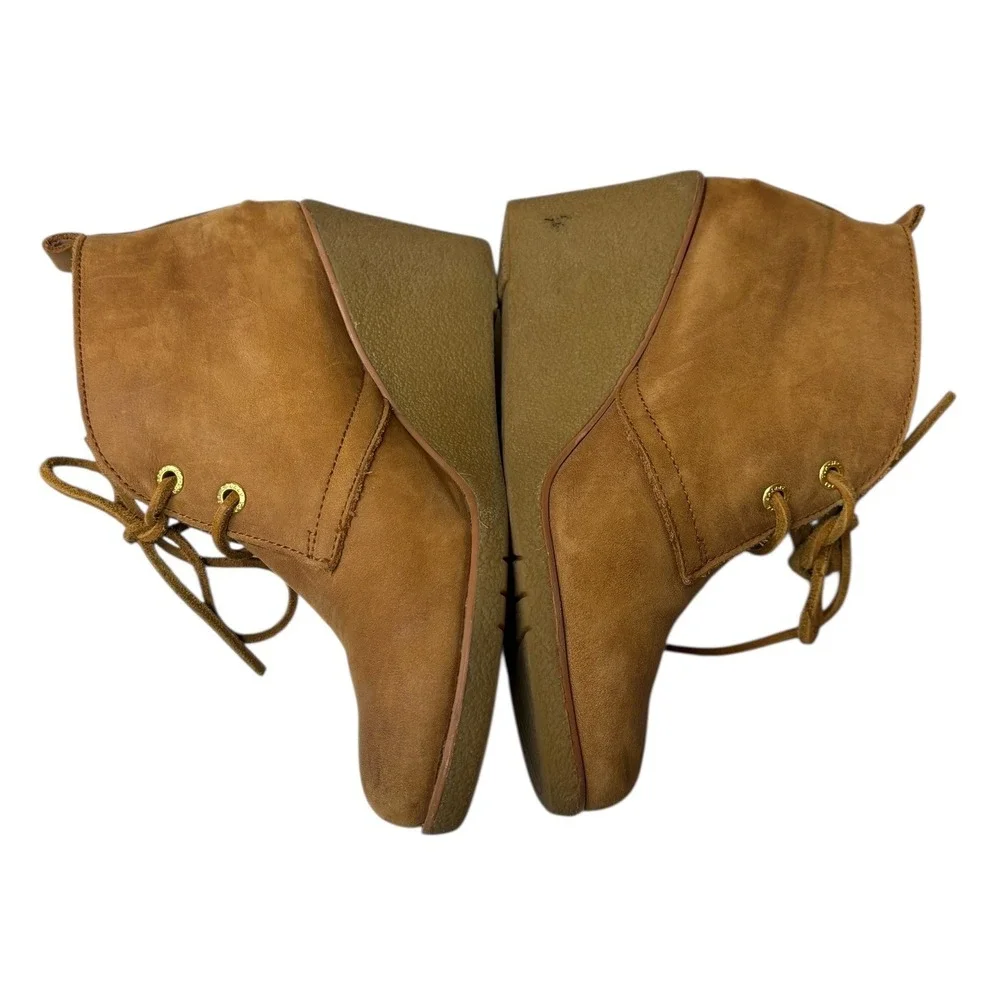 Sperry Women's Retro Tan Leather Lace‑Up Ankle Booties Wedge Heel Casual 6.5‎